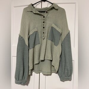 POL Textured Henley Pullover